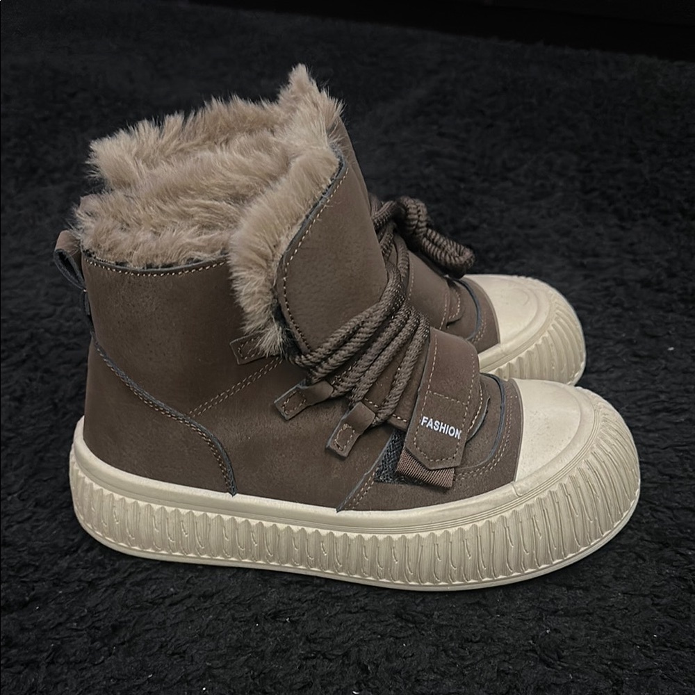 Brown Fur-Lined Sneaker Boots